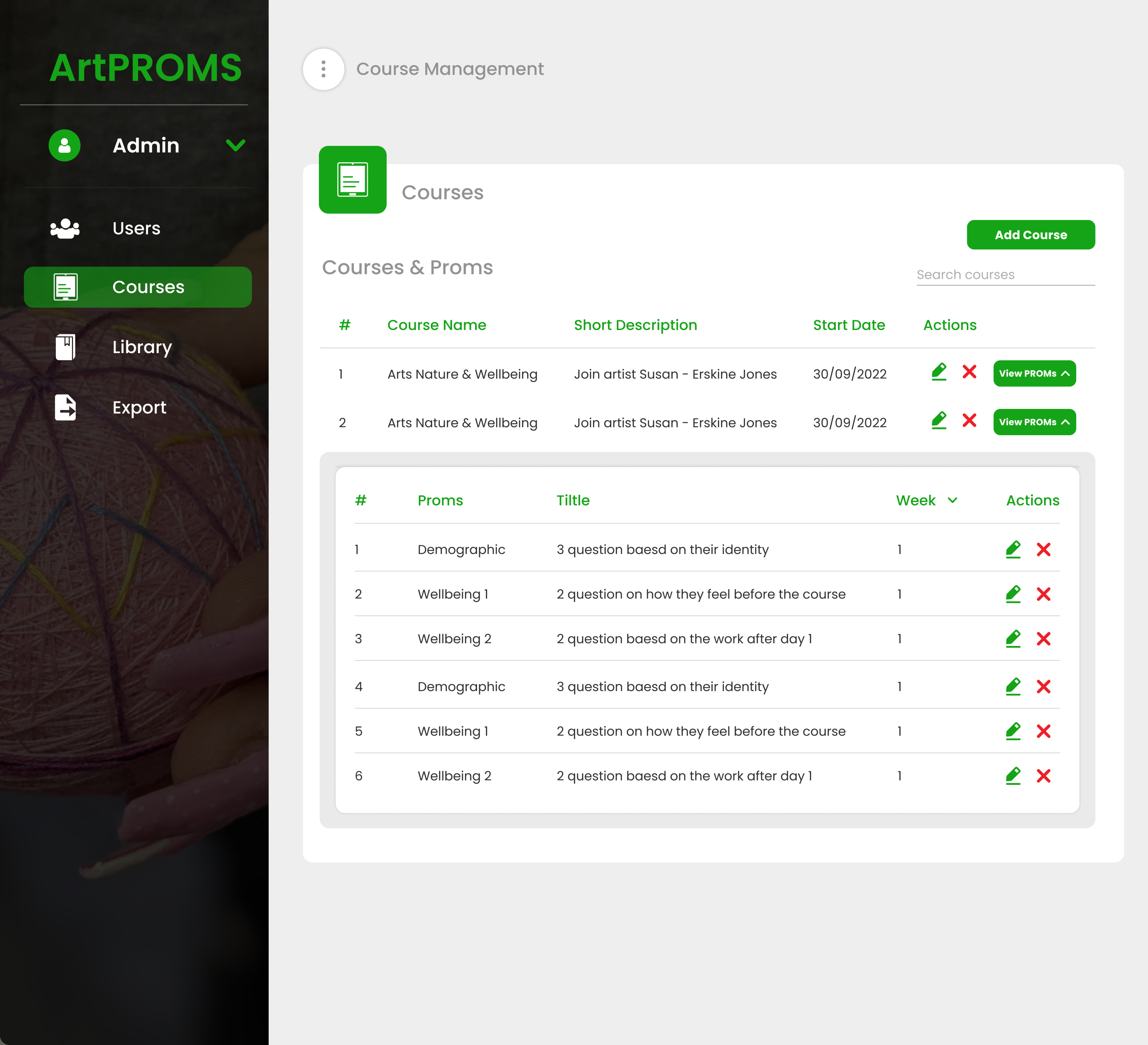 PDP - Courses Management Page